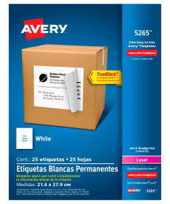 Etiqueta Avery 5265 21.6X27.9 Cm Con 25