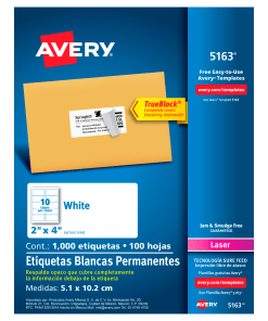 Etiqueta Avery 5163 5.1X10.2Cm Con 1000