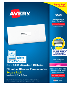 Etiqueta Avery 5160 2.6X6.7Cm Con 3000