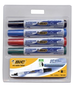 Marcador Bic P/Pizarron + Borrador C/4