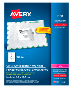 Etiqueta Avery 5168 3 X 5 C/400