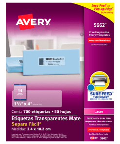 Etiqueta Avery 5662 3.4X10.2 Cm C/700