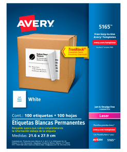 Etiqueta Avery 5165 21.6X27.9Cm Con 100