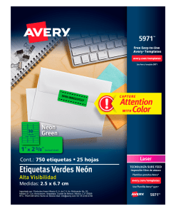 Etiqueta Avery 5971 Neon 1″ X 2 5/8″